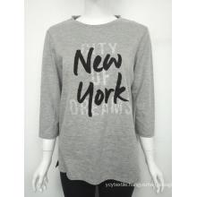 Grey letter print women's seven-quarter sleeve T-shirt